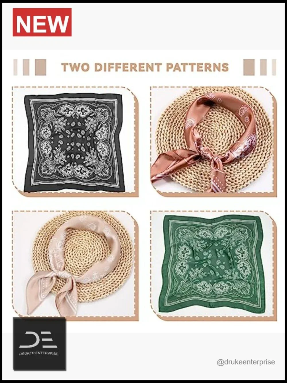 4 Pack Square Silk-Like Satin Head Scarves for Hair Wrap Neck Scarf